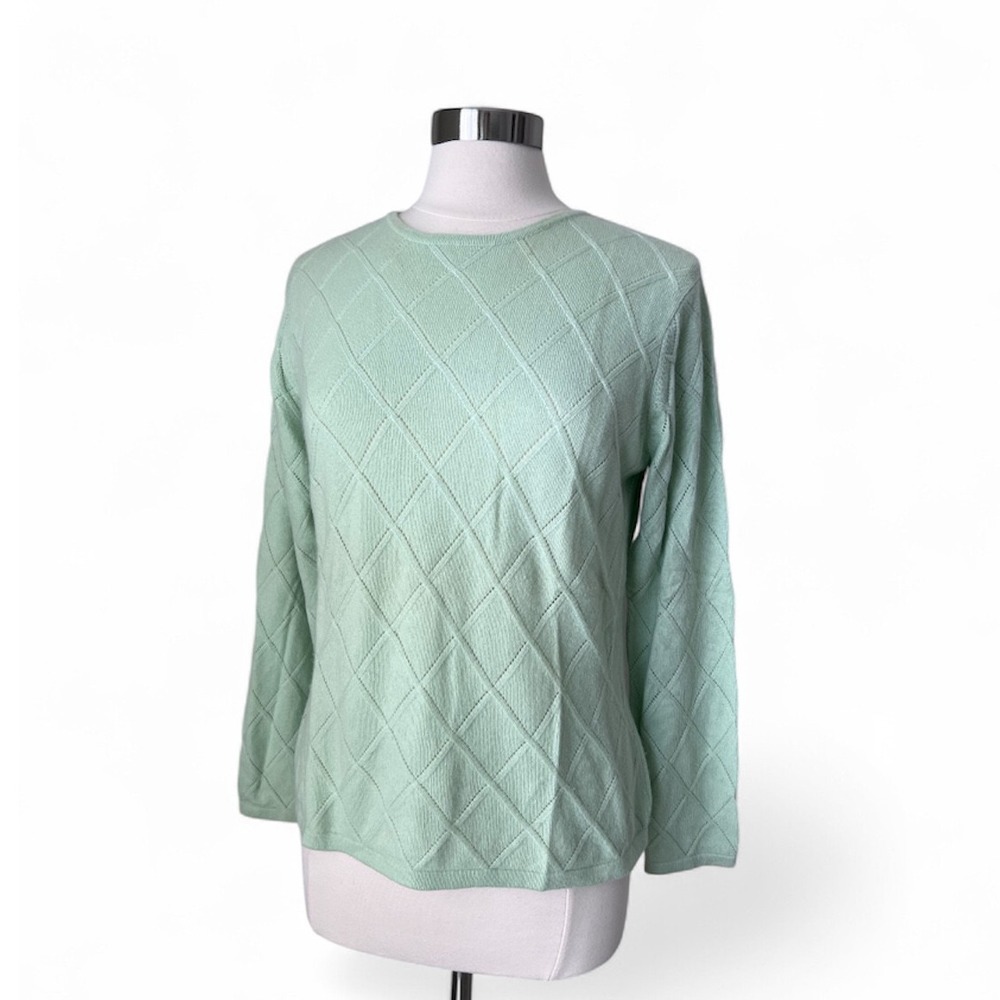 Vintage Talbots Women's 100% Cashmere Mint‎ Green Diamond Knit Sweater Sz Medium